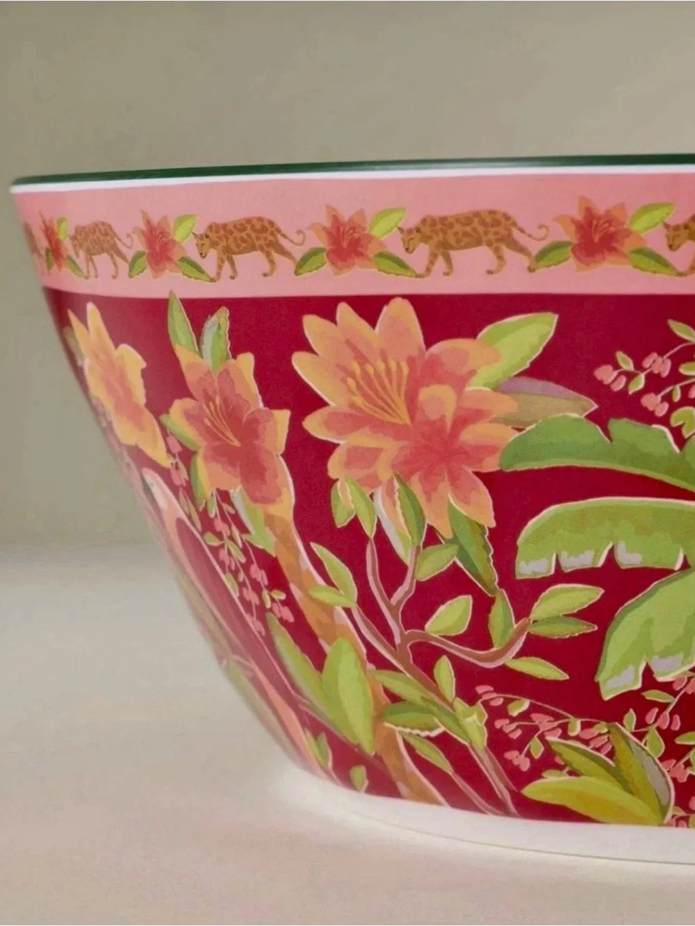 Farm Rio x Anthropologie Rainforest Serving Bowl Parrots Monkeys Cheetahs NWT